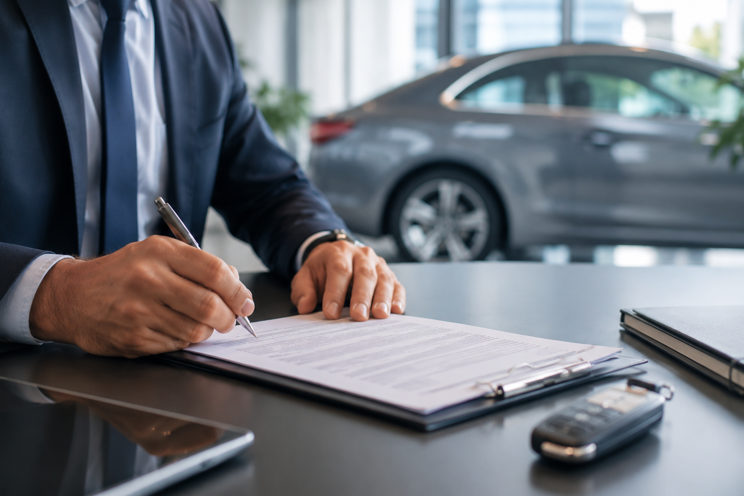 homem a assinar um contrato de crédito automóvel