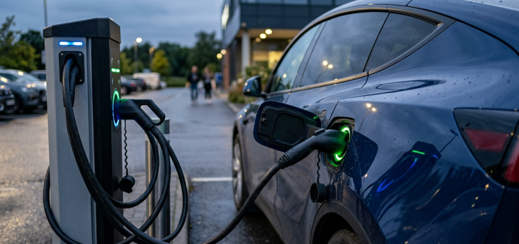 carro elétrico num posto de carregamento